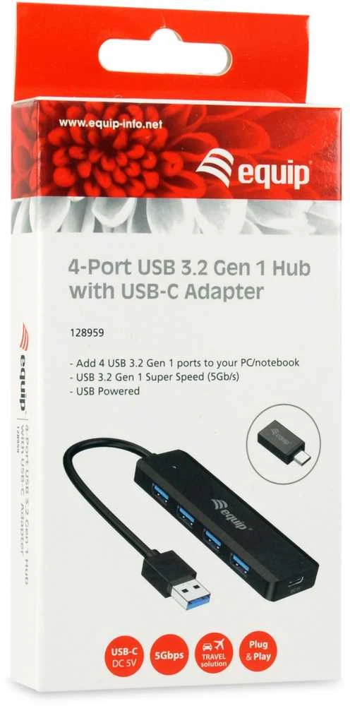 Equip Įrengti USB-Hub 4-Port 3.2 ->4x3.0 +USB-C Adp.5Gbps o.Netz.sw