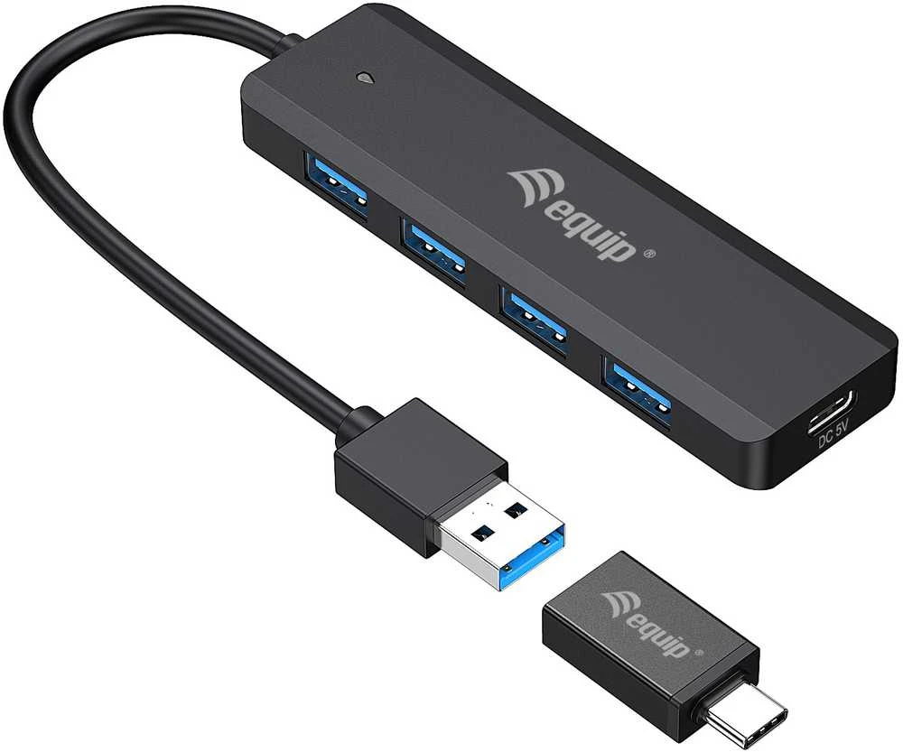 Equip Įrengti USB-Hub 4-Port 3.2 ->4x3.0 +USB-C Adp.5Gbps o.Netz.sw