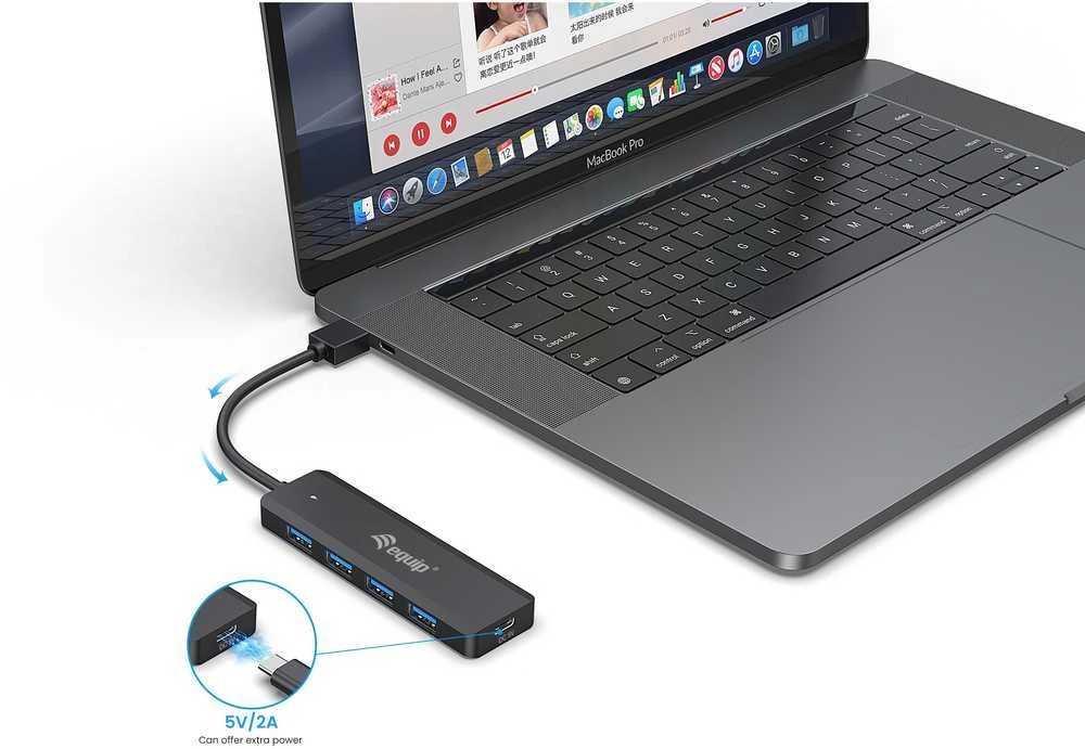 Equip Įrengti USB-Hub 4-Port 3.2 ->4x3.0 +USB-C Adp.5Gbps o.Netz.sw