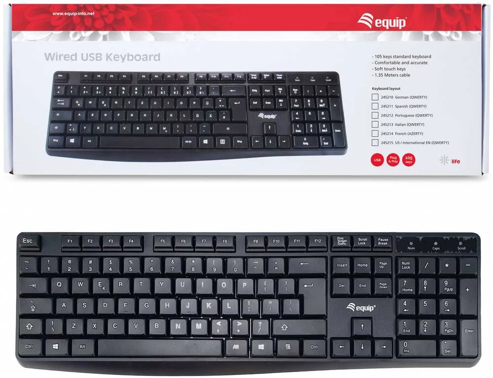 Equip Klaviatūra su laidu US juodas 1.50m