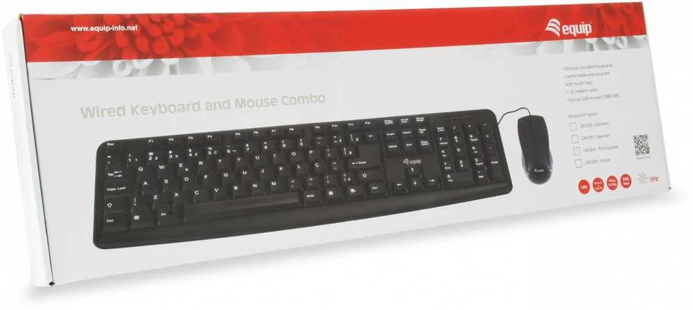 Klaviatūra ir pelė Equip 245203 Przewodowy USB QWERTY Włoski Juodas