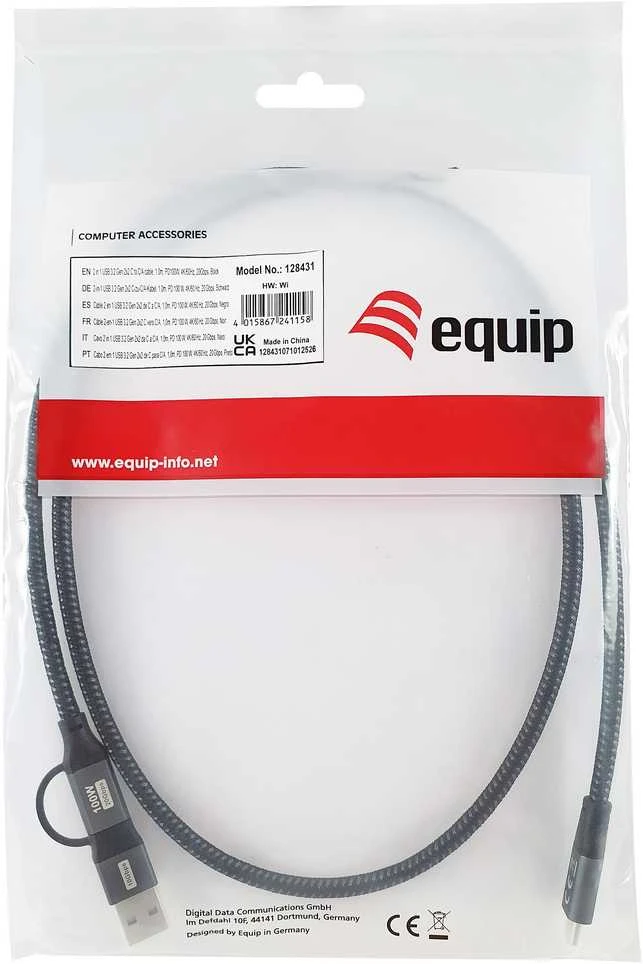 Equip Equip Kabelis USB-C 3.2 -> C/A St/St 1.00m 20Gbps juodas