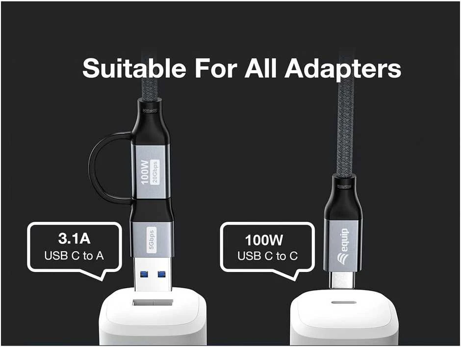 Kabelis USB Equip USB-A + USB-C - USB-C 2 m Juodas (128432)