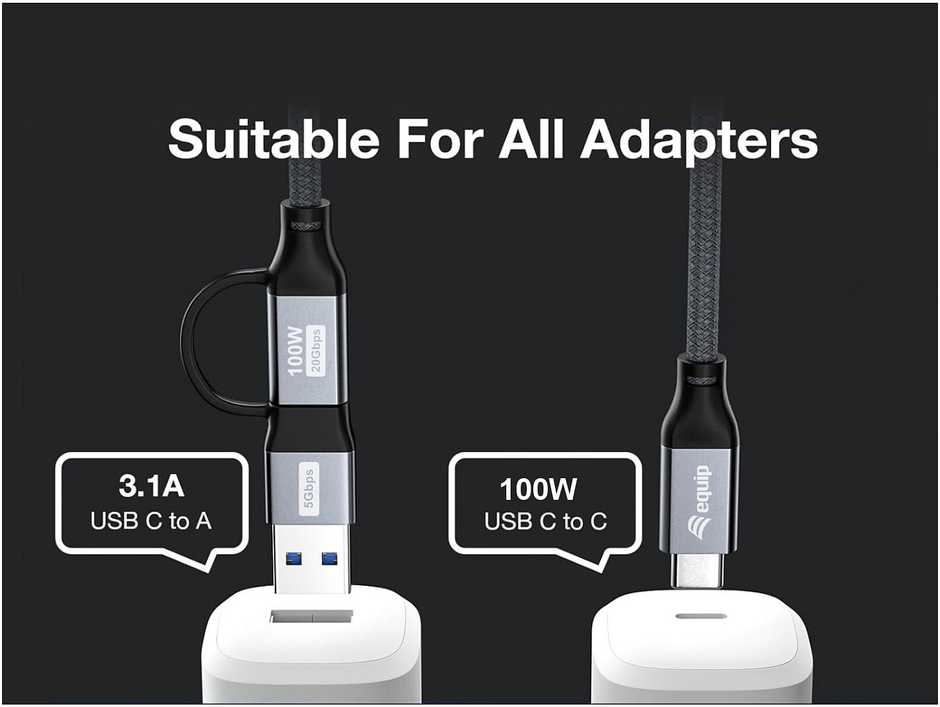 Kabelis USB Equip USB-A + USB-C - USB-C 3 m Juodas (128433)