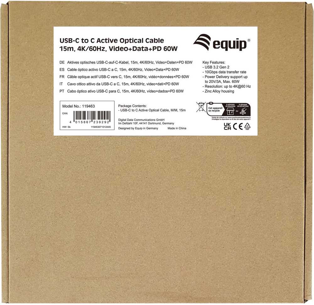 Equip 119463 USB kabelis USB 3.2 Gen 2 (3.1 Gen 2) 15 m USB C Juoda