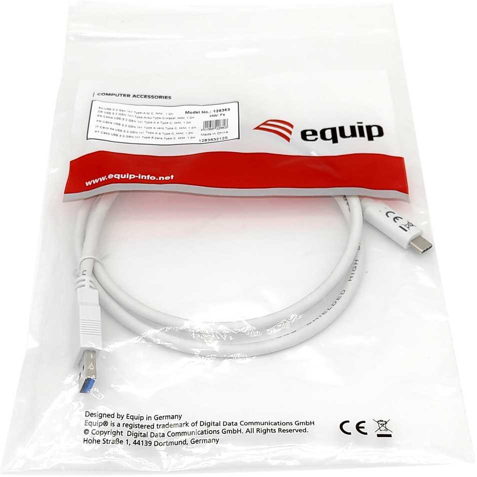 Equip Equip 128366 kabelis USB USB 3.2 Gen 1 (3.1 Gen 1) 0,5 m USB C USB A Baltas