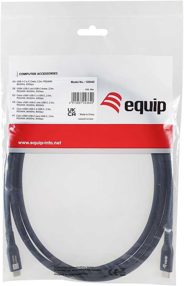 Equip Equip 128442 kabelis USB USB4 Gen 4x2 2 m USB C Juodas