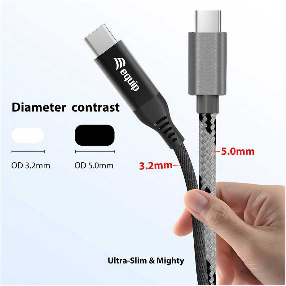 Equip Kabelis USB-C4.0->C Slim PD240W St/St 1.20m juodas