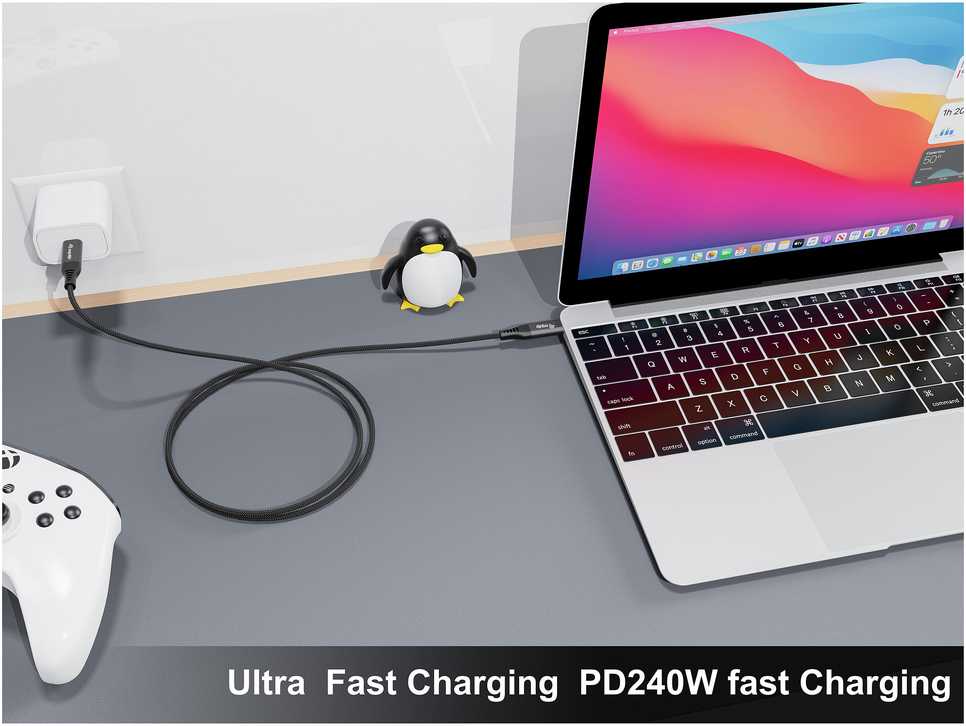 Equip Kabelis USB-C4.0->C Slim PD240W St/St 1.20m juodas