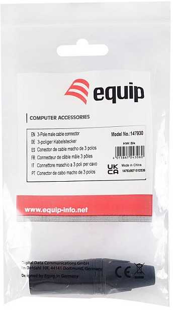 Equip 147930 kištukas 3 kontaktų XLR juodas