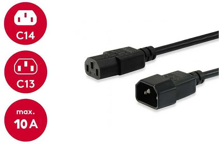 Equip Įranga Įrengti Kaltgeräteverl.-Kabelis maitinimo kabelis IEC C14 -> IEC C13 St/Bu 3m sw