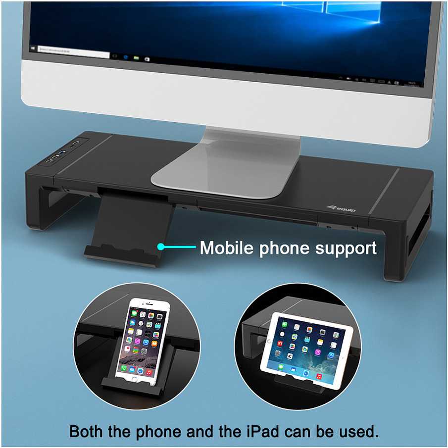 Laikiklis „Equip Juoda“ monitoriaus pakėlimo komplektas, 4xUSB-A/USB-C/+, 25 kg