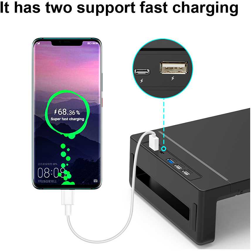 Laikiklis „Equip Juoda“ monitoriaus pakėlimo komplektas, 4xUSB-A/USB-C/+, 25 kg