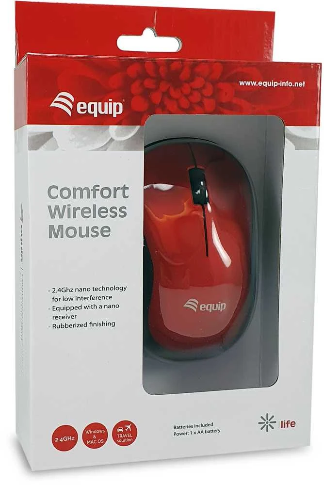 Equip Optinė belaidė pelė USB Komfort R+L raudona