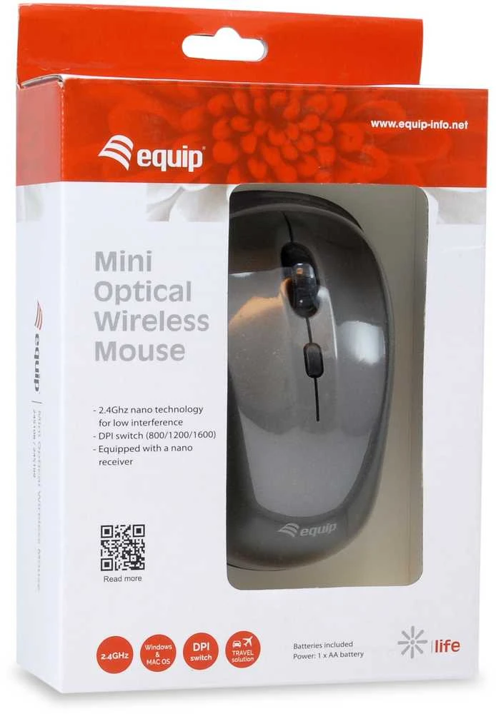 Equip Optinė belaidė pelė USB Mini R+L grau