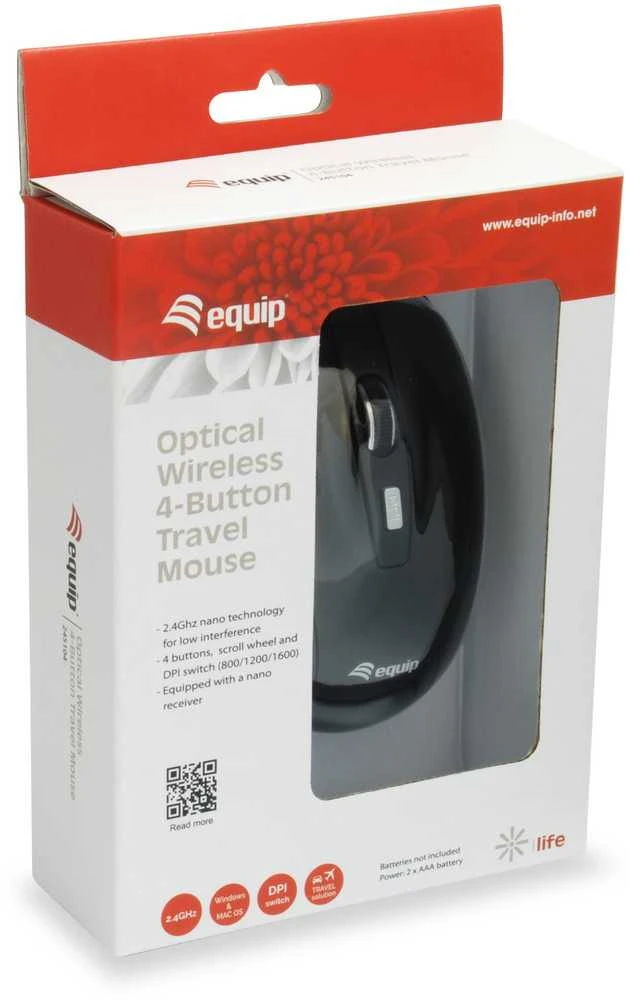 Equip Optinė belaidė pelė USB Travel 4 Tasten R+L juodas