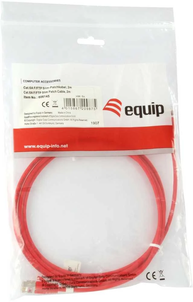 Equip Įranga Įranga Patchkabel Cat6A S/FTP 2xRJ45 2,00m raudona (SSTP) Slim