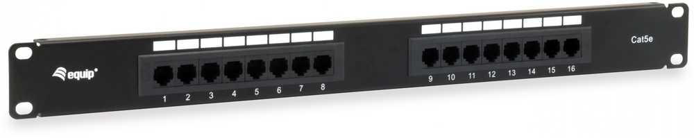 Equip Komutacinė panelė 16x RJ45 Cat5e 19" 1U neekranuota, juoda