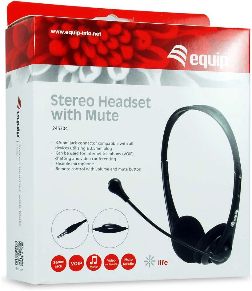 Equip Ausinės Klinke 245304 1.8m Kabelis, Mikro, int.BedStereosw