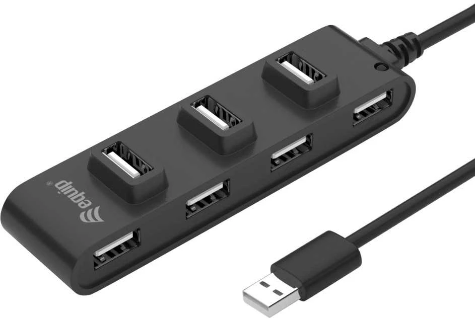 Equip 7 prievadų USB 2.0 šakotuvas, USB 2.0, USB 2.0, 480 Mbit/s, juodas, Kinija, CE, RoHS