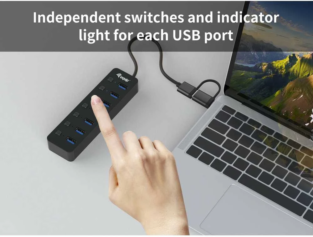 HUB USB Equip Equip USB-Hub 7-Port 3.2 ->7x3.2 5Gbps m.įkroviklis sw