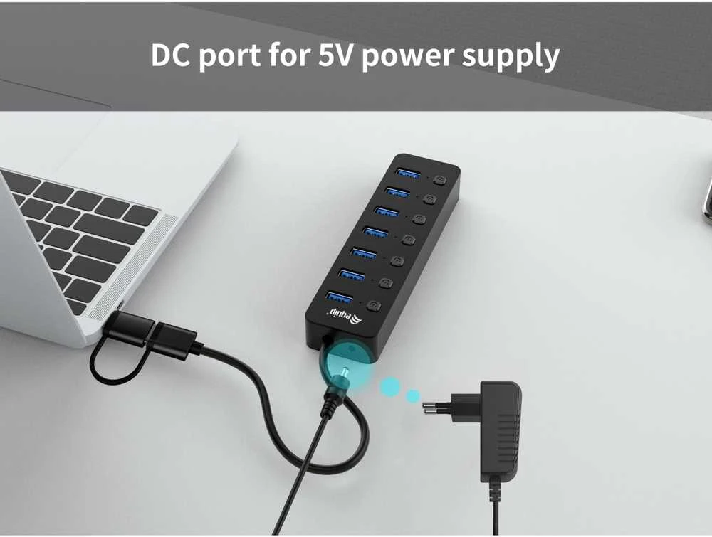 HUB USB Equip Equip USB-Hub 7-Port 3.2 ->7x3.2 5Gbps m.įkroviklis sw