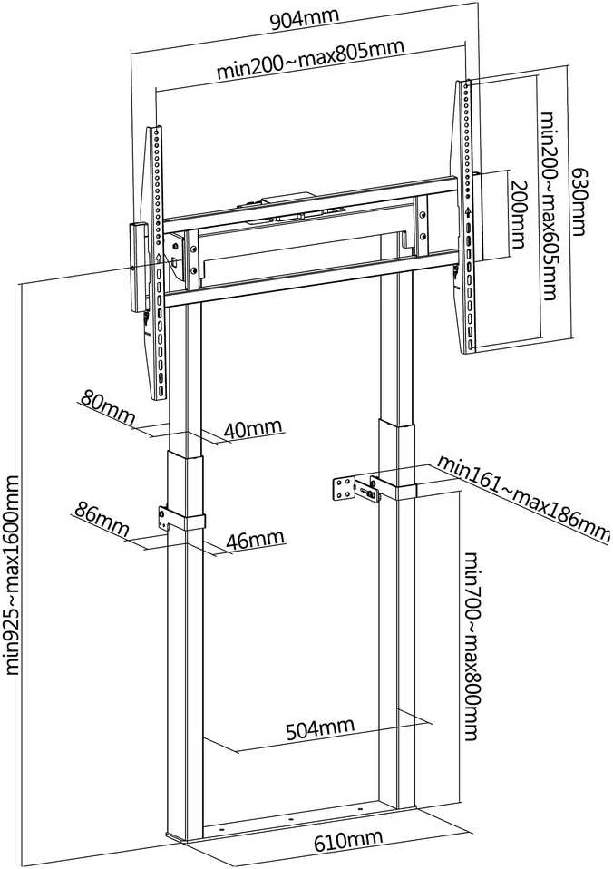 Equip 650347 televizoriaus laikiklis 2,54 m (100") juodas