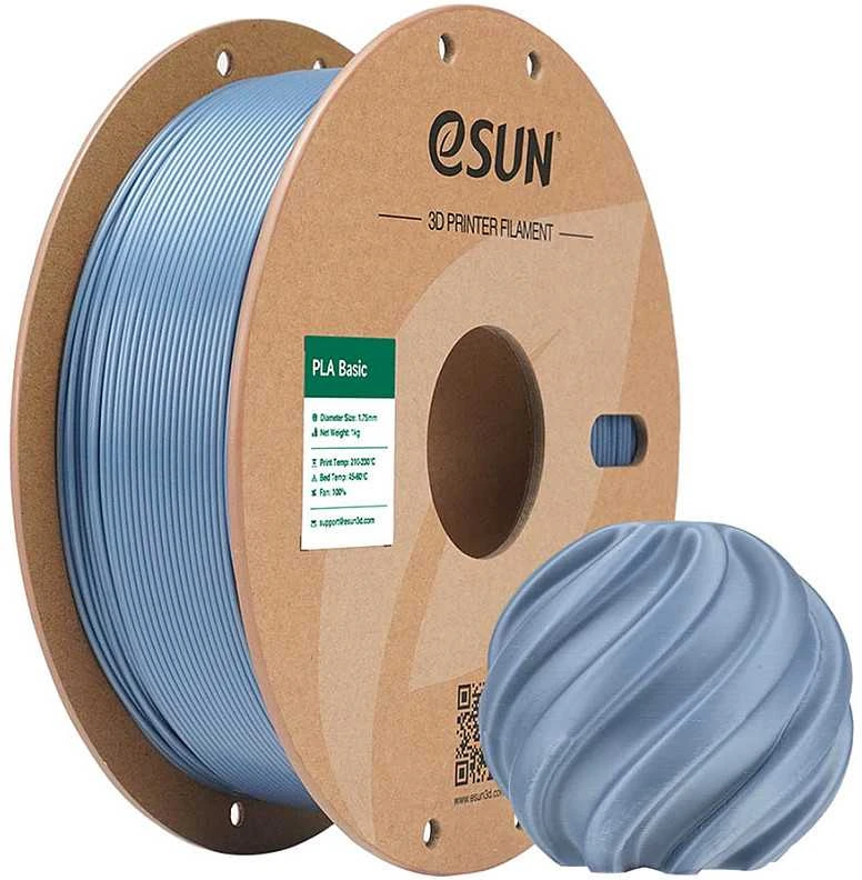 eSUN PLA-Basic 1.75mm šviesiai pilkas ritinys su pavyzdžiu