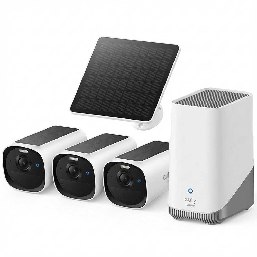 „eufyCam E40“ 3 kamerų rinkinys („HomeBase S380“ ir saulės baterija)