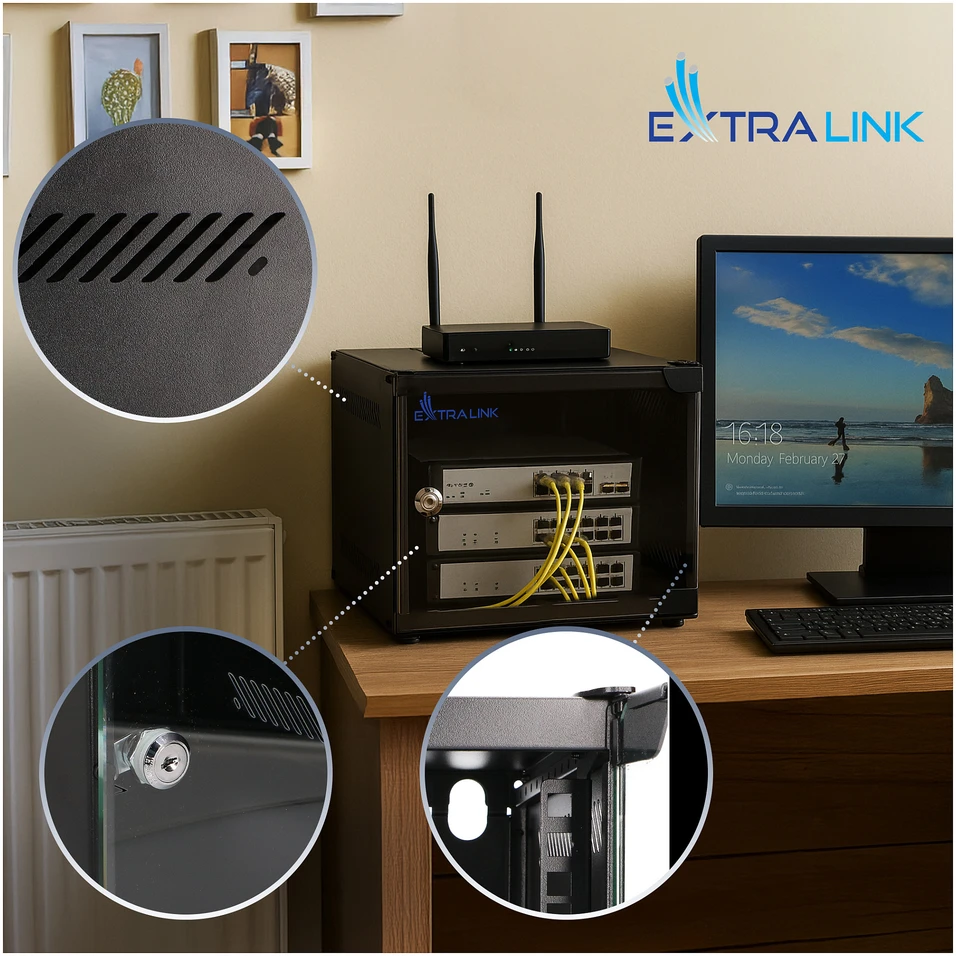 „Extralink Lite“ 4U 10" 280X310 prie sienos montuojama spintelė, juoda