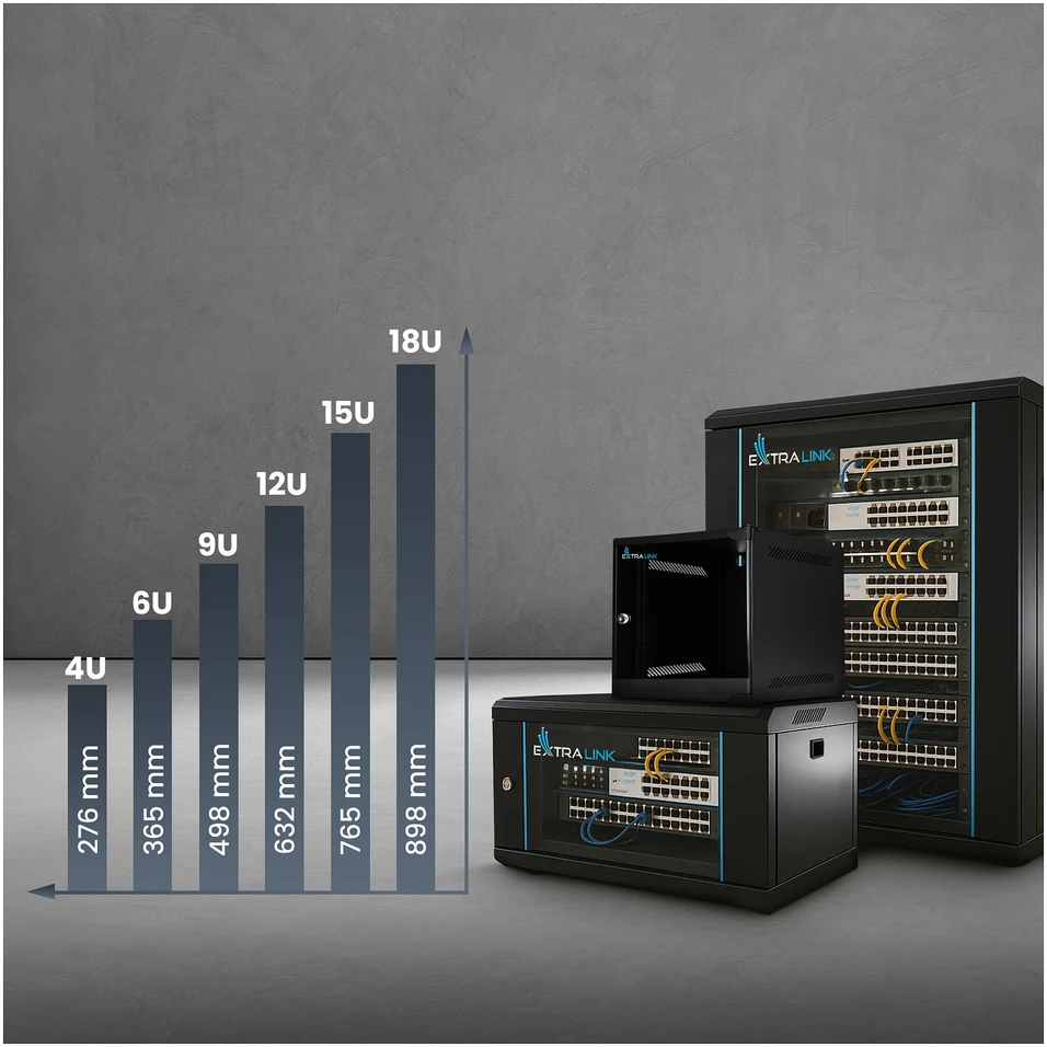 „Extralink Lite“ 6U 530X400 prie sienos montuojama spintelė, juoda