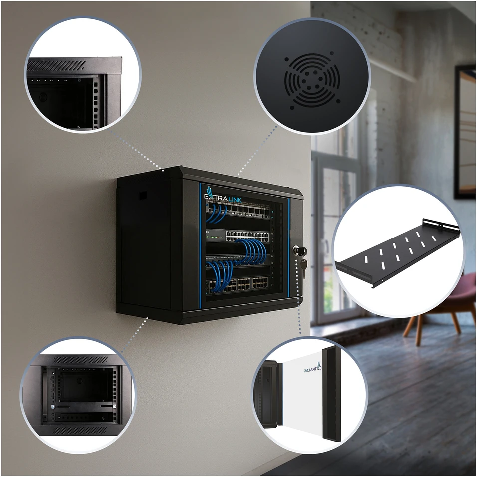 „Extralink Lite“ 6U 530X400 prie sienos montuojama spintelė, juoda