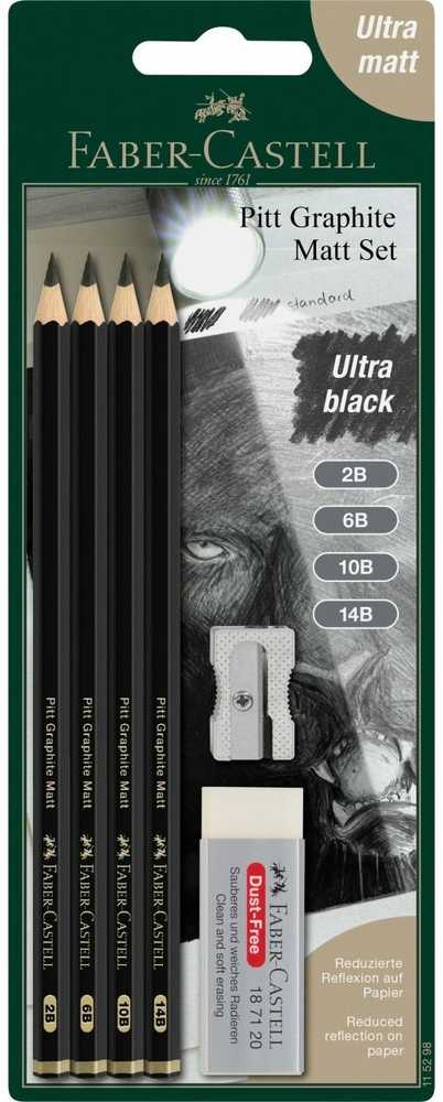 Faber-Castell Ołówki Pitt Graphite Matt 4vnt. su gumką i temper