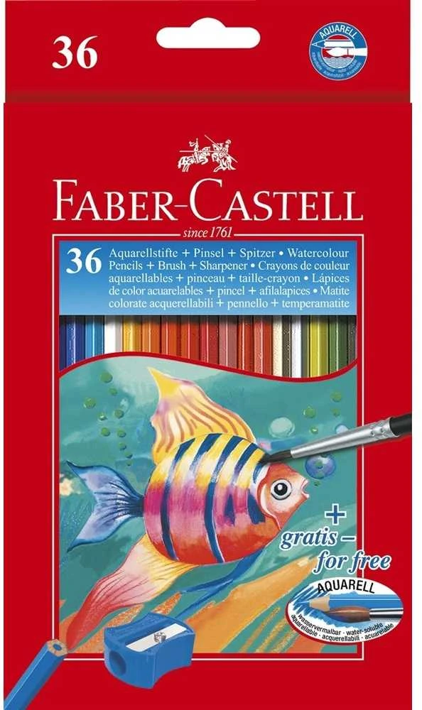 Faber-Castell akvareliniai pieštukai su teptuku, 36 spalvos Faber-Castell (114437 FC)