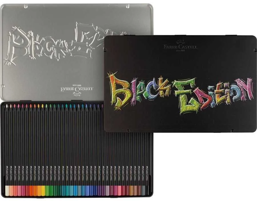 Spalvoti pieštukai Faber-Castell Juodas Edition, 36 pastelinių spalvų, metalinėje dėžutėje