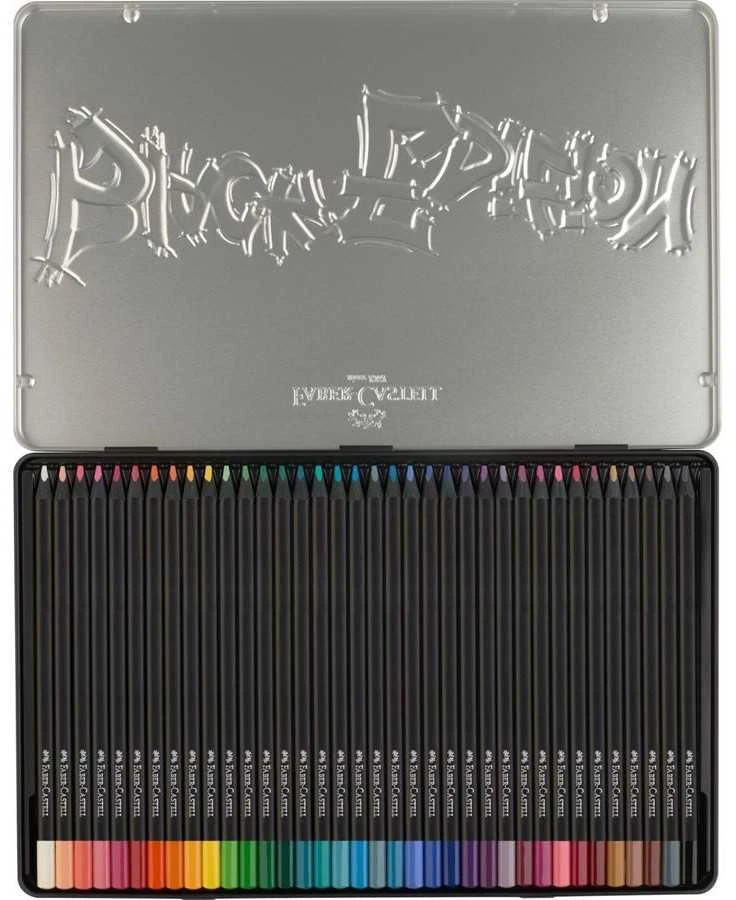 Spalvoti pieštukai Faber-Castell Juodas Edition, 36 pastelinių spalvų, metalinėje dėžutėje