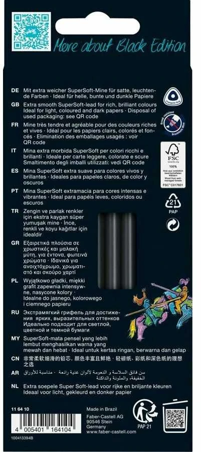 Spalvoti pieštukai Faber-Castell Juodas Edition, 12 neoninių ir pastelinių spalvų