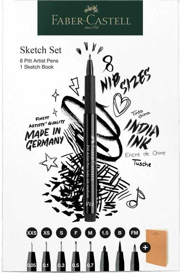 Faber-Castell Rašiklių rinkinys Faber Castel Pitt Artist Pen + eskizų bloknotas