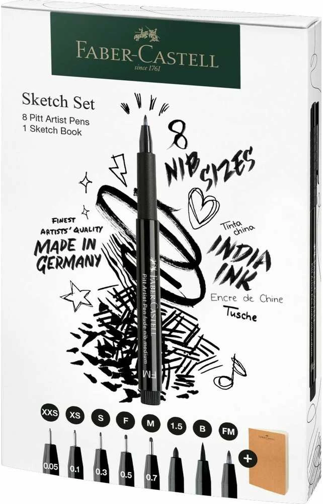 Faber-Castell Rašiklių rinkinys Faber Castel Pitt Artist Pen + eskizų bloknotas