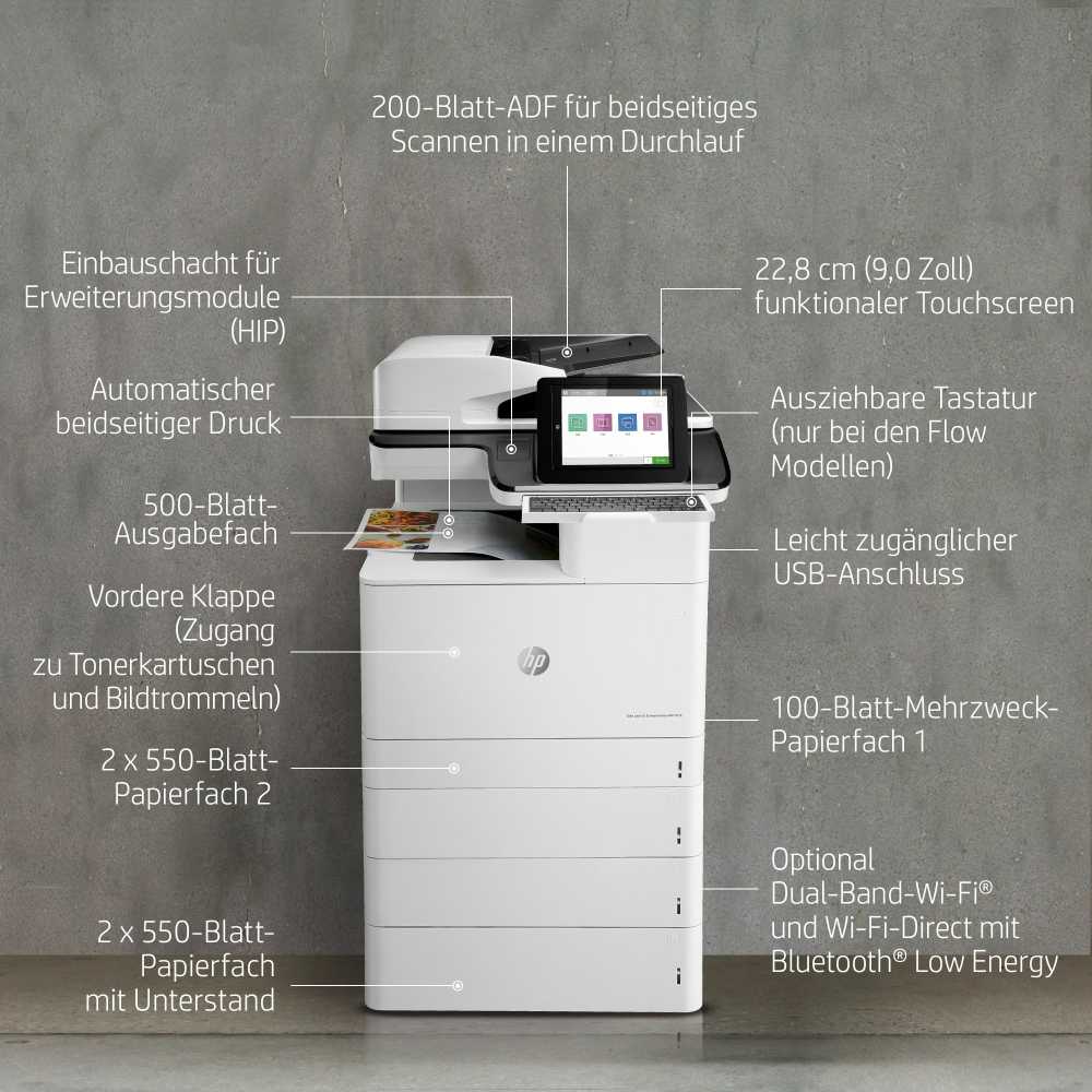 Hewlett Packard (HP) HP Color LaserJet Enterprise Flow MFP M776z AIO All-in-One Spausdintuvas - A3 Color lazerinis, Spausdinti/Kopijuoti/Dual-Side Scan/Faksas, Automatinis dokumentų tiektuvas, Auto-Duplex, LAN, WiFi, 46ppm, 200000 puslapių per mėnesį (pakeičia M775z)