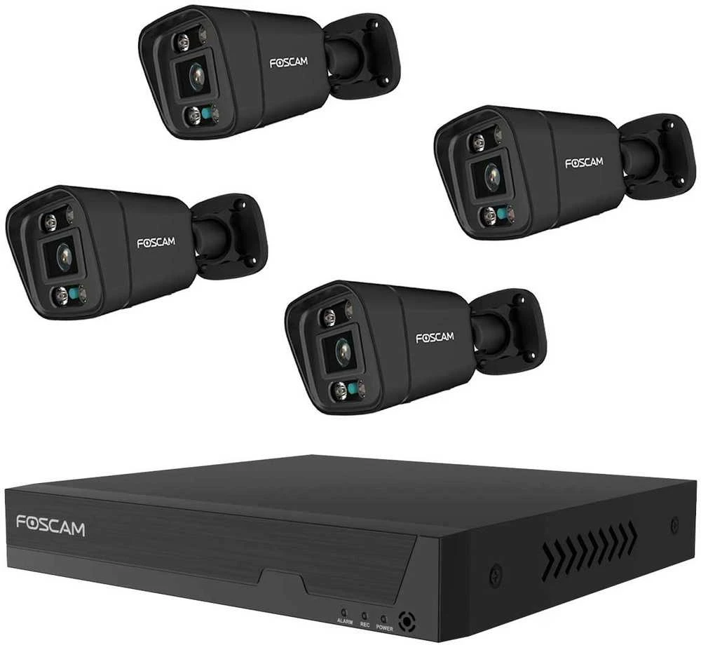 FOSCAM FN9108E-B4-2T Überwachungskameraset 4 Kameras mit Recorder Juodas