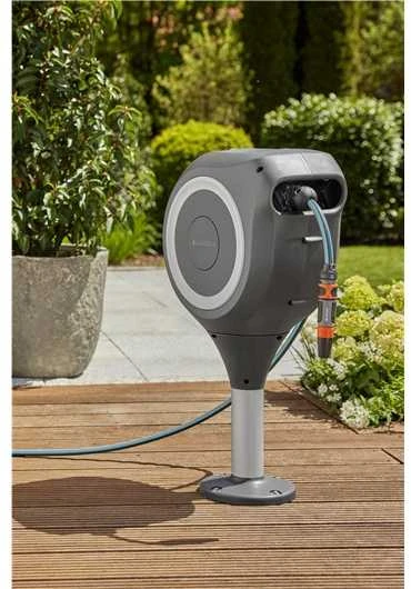 Gardena GARDENA lauko žarnų dėžė RollUp M, 20 metrų, žarnos ritė (pilkas/baltas, su valymo švirkštu)