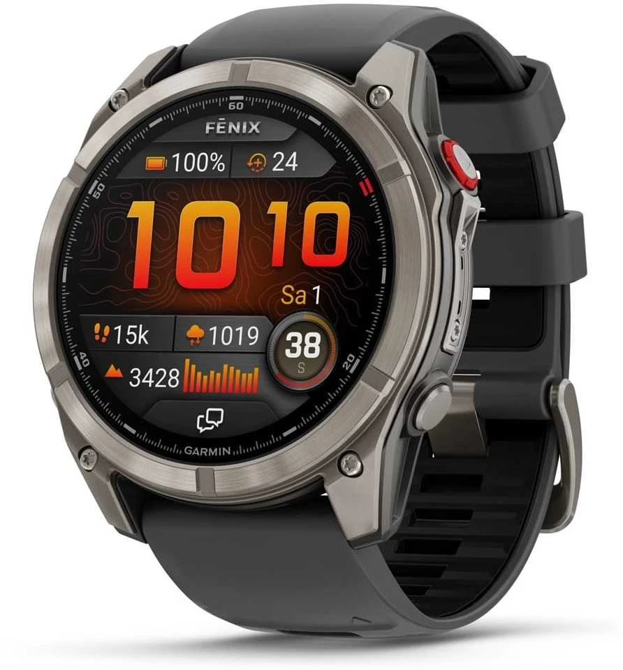 Išmanusis laikrodis Garmin fēnix® 8 Pro – 51 mm, AMOLED Sapphire, titanas su grafito spalvos / juodu silikoniniu dirželiu | 010-03199-11