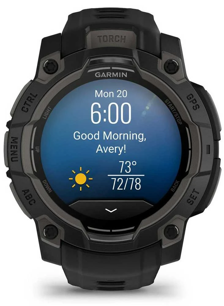 Išmanusis laikrodis Garmin Instinct 3 – 45 mm, AMOLED Juodas su juodu dirželiu