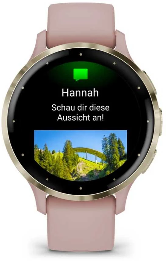 Išmanusis laikrodis Garmin Venu® 3S, Šviesaus aukso spalvos nerūdijančiojo plieno apvadas su pilkai rausvos spalvos korpusu ir silikoniniu dirželiu