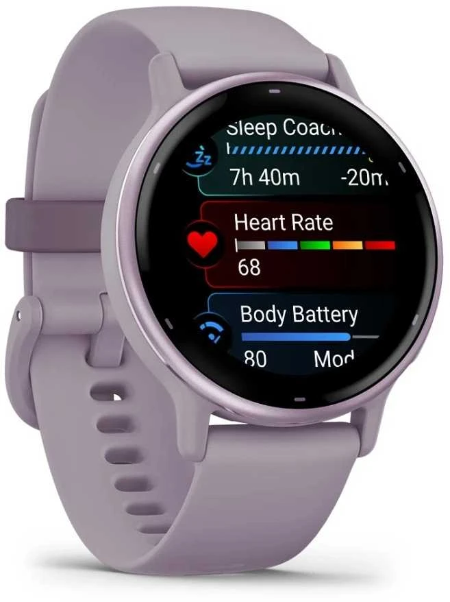 Išmanusis laikrodis Garmin vívoactive® 5 Metalinės orchidėjų spalvos aliuminio apvadas su orchidėjų spalvos korpusu ir silikoniniu dirželiu