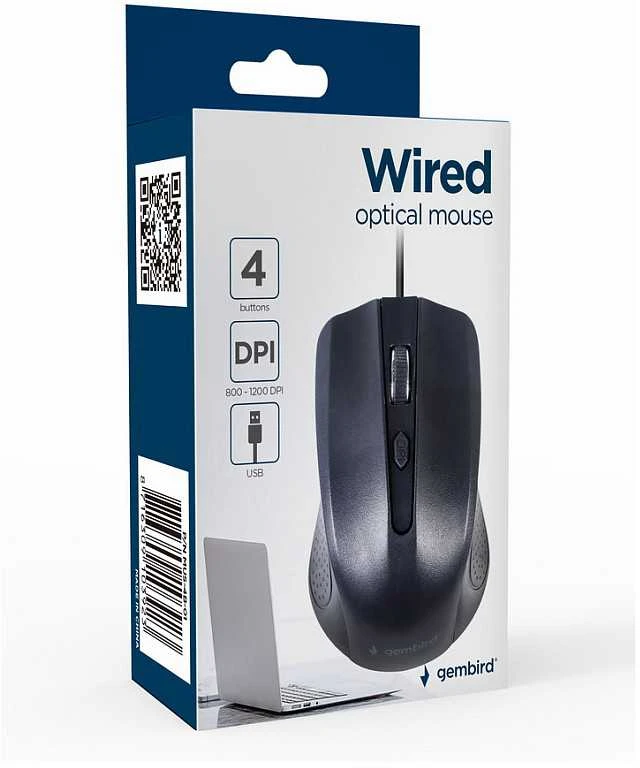 GEMBIRD MUS-4B-01 optinė pelė 1200DPI USB Juodas 1.35m kabelio ilgis