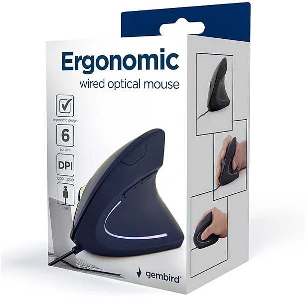 GEMBIRD MUS-ERGO-01 Gembird Ergonomic 6-button optinė pelė MUS-ERGO-01, 3200 DPI, USB, Juodas
