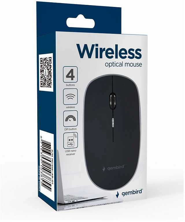 Pelė Gembird MUSW-4B-01 Standard, No, Juodas, No, Belaidė jungtis