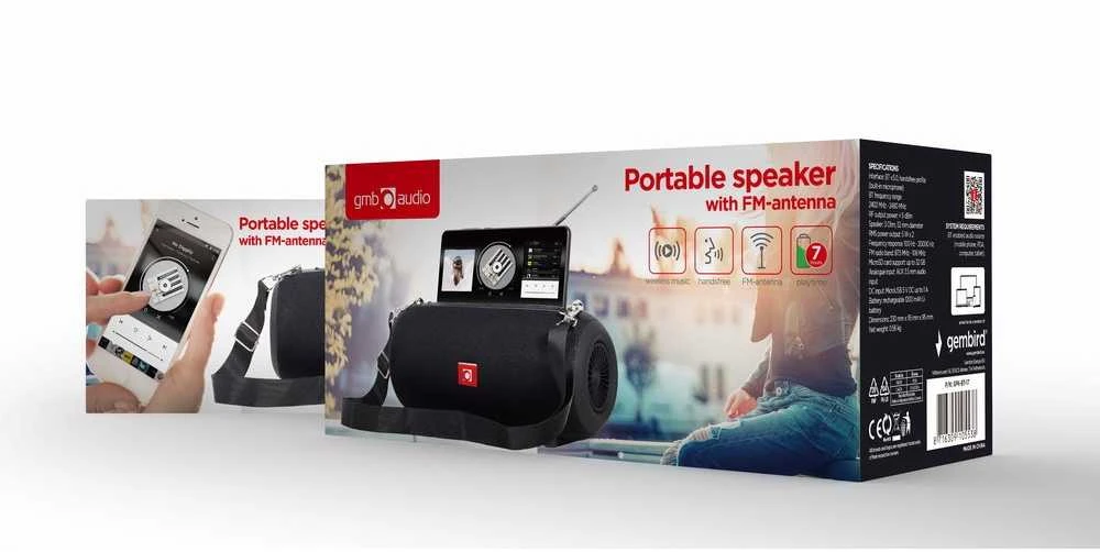 GEMBIRD SPK-BT-17 Nešiojamas Bluetooth garsiakalbis su antena juodas